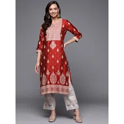 Libas Women Red & Beige Ethnic Motifs Yoke Design Kurta-picture-38
