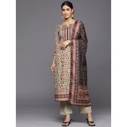 Libas Women Tan Floral Printed Kurta with Trousers & With Dupatta-picture-37