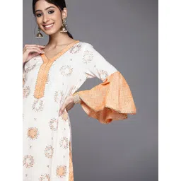 Libas Women White & Orange Ethnic Motifs Printed Bell Sleeves Gotta Patti Kurta-picture-40