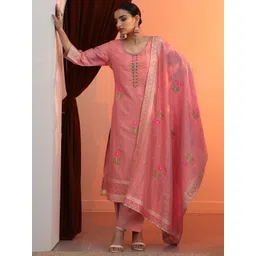 Libas Women Woven Design Embroidered Kurta with Trousers & Dupatta-picture-12