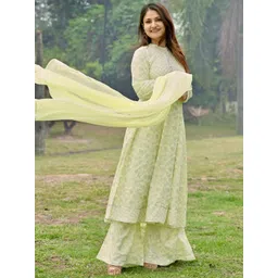 Libas Women Yellow & White Printed Kurta with Palazzos & Dupatta-picture-27