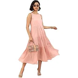 libas Women's Cotton Flared Midi Dress (29609H Peach-picture-28