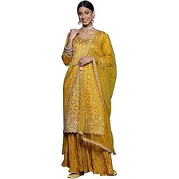 libas Women's Embroidered Silk Blend Straight Kurta Trouser With Dupatta Set-picture-28