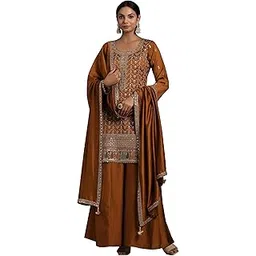 libas Womens Embroidered Silk Blend Straight Kurta With Palazzos and Dupatta-picture-34