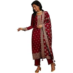 libas Womens Embroidered Silk Blend Straight Kurta With Trousers and Dupatta-picture-53