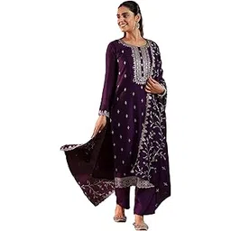 libas Womens Embroidered Silk Blend Straight Kurta With Trousers and Dupatta-picture-47