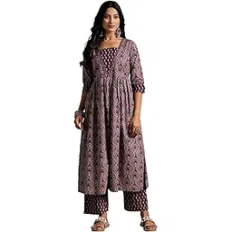 libas Women's Printed Cotton A-Line Kurta With Palazzos-picture-42