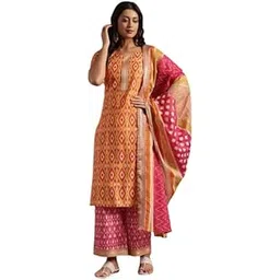 libas Womens Printed Cotton Straight Kurta with Palazzos and Dupatta-picture-11
