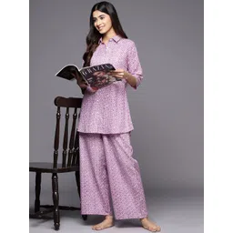 Libas Women's Printed Shirt Collar Nightsuits-picture-11