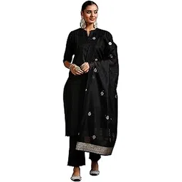 libas Womens Woven Design Cotton Blend Straight Kurta With Trousers and Dupatta-picture-55
