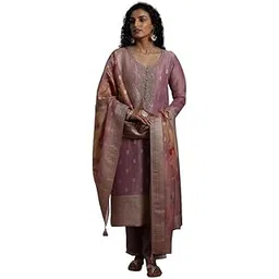 libas Womens Woven Design Silk Blend Straight Kurta With Palazzos and Dupatta-picture-35