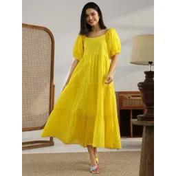 Libas Yellow Cotton Flared Fit Dress-picture-26