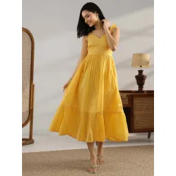 Libas Yellow Cotton Flared Fit Dress-picture-20