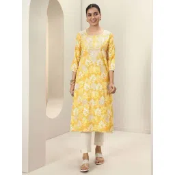 Libas Yellow Cotton Straight Fit Embroidered Kurta-picture-16