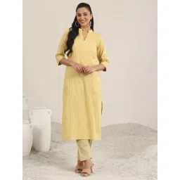 Libas Yellow Cotton Straight Fit Striped Kurta-picture-15