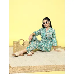 Libas Yellow Floral Print Pure Cotton Tunic With Trousers-picture-31