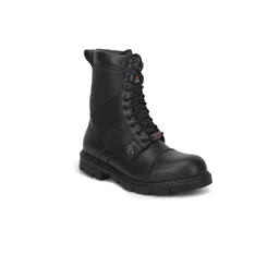 Liberty Men Black Mid-Top Leather Flat Boots-picture-31
