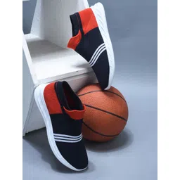 Liberty Men Navy Blue & Orange Colourblocked Slip-On Sneakers-picture-39