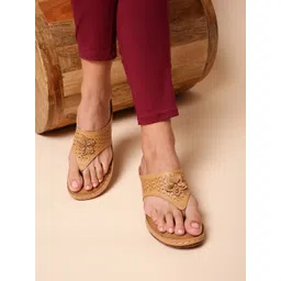 Liberty  Women Tan Textured PU Comfort Sandals with Laser Cuts-picture-29