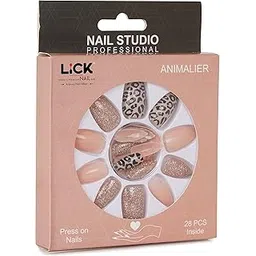 Lick 28 Pcs Nude Artificial Reusable Acrylic Press on Nails With Quick Dry Glue-picture-43