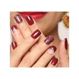 LICK 30 Pcs Glossy Glitter & Stone Fake nails-Artificial Nails-Press On Nails - Maroon-picture-23
