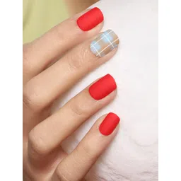 LICK Pack Of 12 Red Matte Artificial Acrylic Press On Nails With Application Kit-picture-18