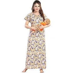 life-tale Women's Cotton Feeding/Maternity Maxi/Nighty/Night Gown/Night Wear-picture-38