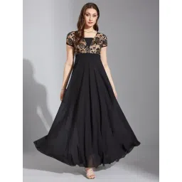 Life With Pockets Black Lace Overlaid Georgette Maxi Dress-picture-17