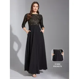 Life With Pockets Black Side Pocketed Georgette Fit and Flare Maxi Length Dress-picture-48