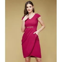 life with pockets Women Wrap Pink Knee Length Dress-picture-18
