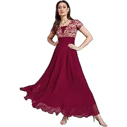 life with pockets Women's Relaxed Fit V-Neck 3/4th Sleeve and Lace Maxi Dress-picture-34