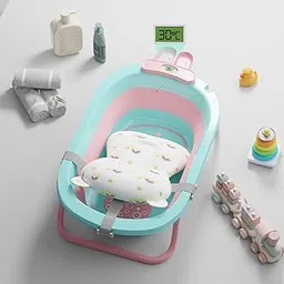 Lifelong Cuppy Baby Bath Tub for 0-3 Years, Newborn Baby Essentials, Foldable Kid-Friendly - Mini Swimming Pool Tub, Padded Cushion & Thermometer, Portable Bathtub for Bathroom Use, Dual Tone Colour-picture-25