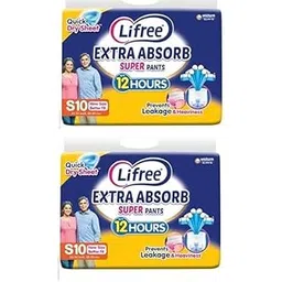 Lifre Extra Absorb Super Pants Adult Diaper Pants Unisex,Small, 60 Pieces, Waist size - 24-33 Inches, 60-85 cm (Pack of 6) up to 12 HOURS ABSORBENT-image-1