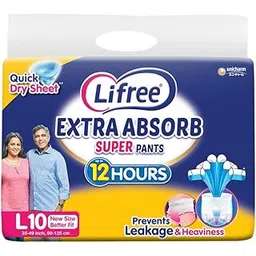 Lifree Extra Absorb Super Pants|Unisex Adult Diaper|Pant Style|Use Upto 12 Hours|6-Glass Absorption|Quick Dry Sheet|Prevents Leakage|Prevents Heaviness|Size L( 35-49 Inches/90-125 Cms)|Count 10-image-26