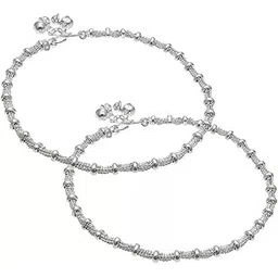 ligament Girls Women's Silver Plated & Brass Stylish Anklets Payal Ghungroo (Pack Of 2)-picture-33