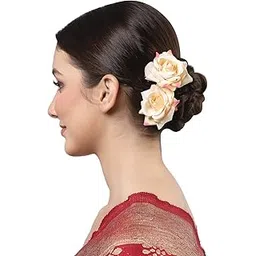 Light Weight Rose Flower Bun Maker Juda Pins Hair Accessories (Off-White-2)-picture-18