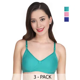 Liigne Pack of 3 Full Coverage Non Padded Cotton Bras-picture-14