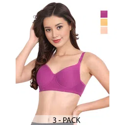 Liigne Pack Of 3 Solid Full Coverage Non Padded All Day Comfort Cotton Bra-picture-16