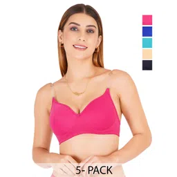 Liigne Pack of 5 Women Full Coverage Transparent Strap Padded T-shirt Bra-picture-32