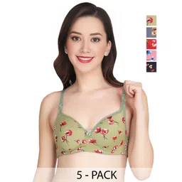 Liigne Women Pack Of 5 Floral Printed Full Coverage Lightly Padded Seamless Everyday Bra-picture-21