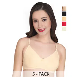 Liigne Women Pack Of 5 Full Coverage Non Padded T-shirt Bra-image-33