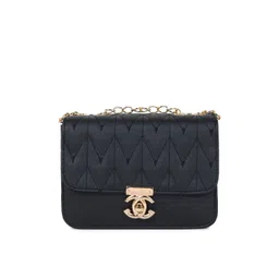 LIKAA Black Textured PU Structured Sling Bag with Quilted-picture-32