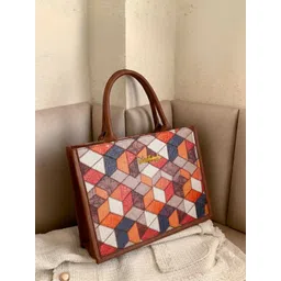 LIKE STYLE Geometric Colourblocked Structured Tote Bag-picture-29