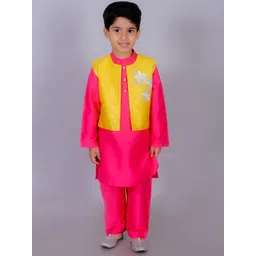 LIL DRAMA Boys Embroidered Regular Kurta with Pyjamas and Jacket set-picture-28