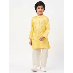 LIL DRAMA Boys Ethnic Motifs Woven Design Mandarin Collar Pure Cotton Kurta with Pyjamas-picture-21
