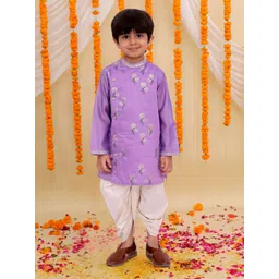 LIL DRAMA Boys Floral Printed Regular Chanderi Cotton Kurta With Dhoti Pants-picture-17