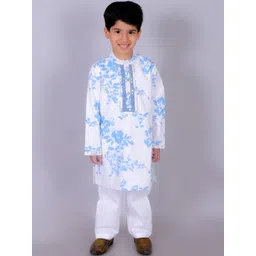 LIL DRAMA Boys Floral Printed Regular Mirror Work Pure Cotton Kurta with Pyjamas-picture-42