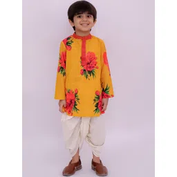 LIL DRAMA Boys Floral Printed Regular Pure Cotton Kurta with Dhoti Pants-picture-10