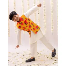LIL DRAMA Boys Floral Solid Kurta with Pyjama & Jacket-picture-33