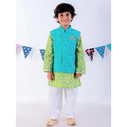 Lil Drama Boys Multicolor Printed Full Sleeves Kurta, Pyjamas With Nehru Jacket-picture-29